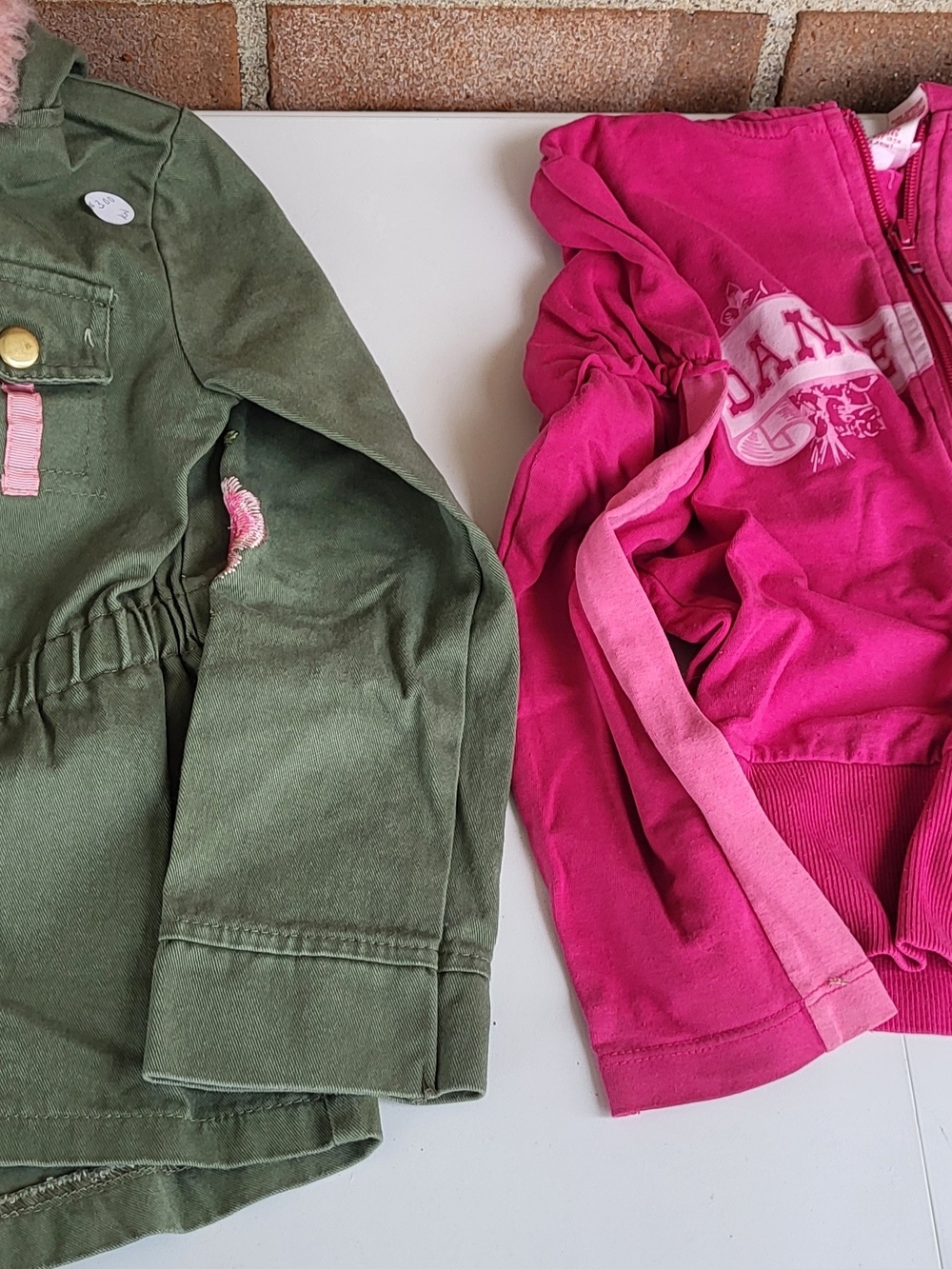 Girls Pink Zip Front Hoodie & Olive Green Jacket - Pink and Olive